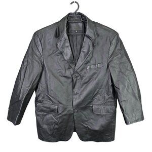 Mens Croft & Barrow Genuine Leather Black Jacket Blazer Lined 3-Button Size XL